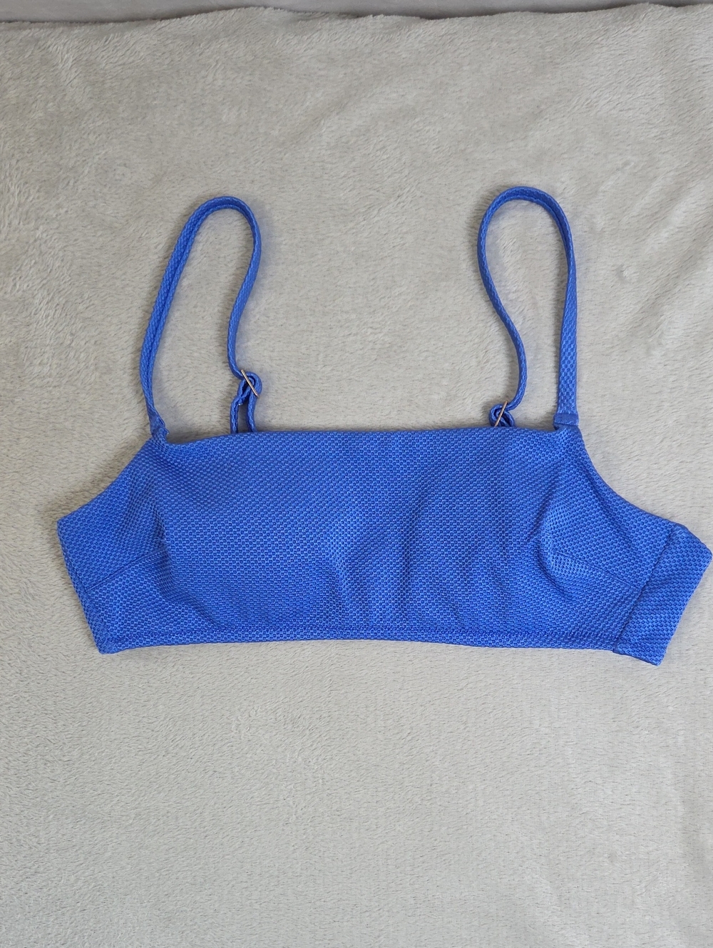 aerie Royal Blue Textured Scoop Bikini Top Adjustable Straps Size S EUC